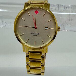 Kate Spade Gold Stainless Steel Watch | Red Spade Logo | Date Window
